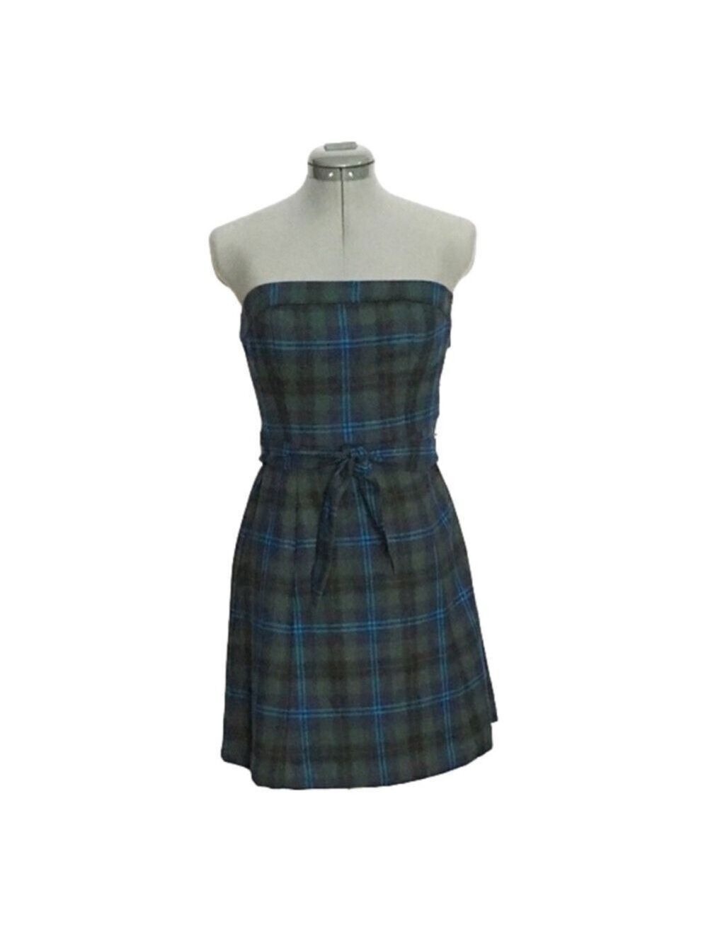 AMERICAN EAGLE OUTFITTERS Blue & Green Fall/Winter Strapless Plaid Dress. Size 0